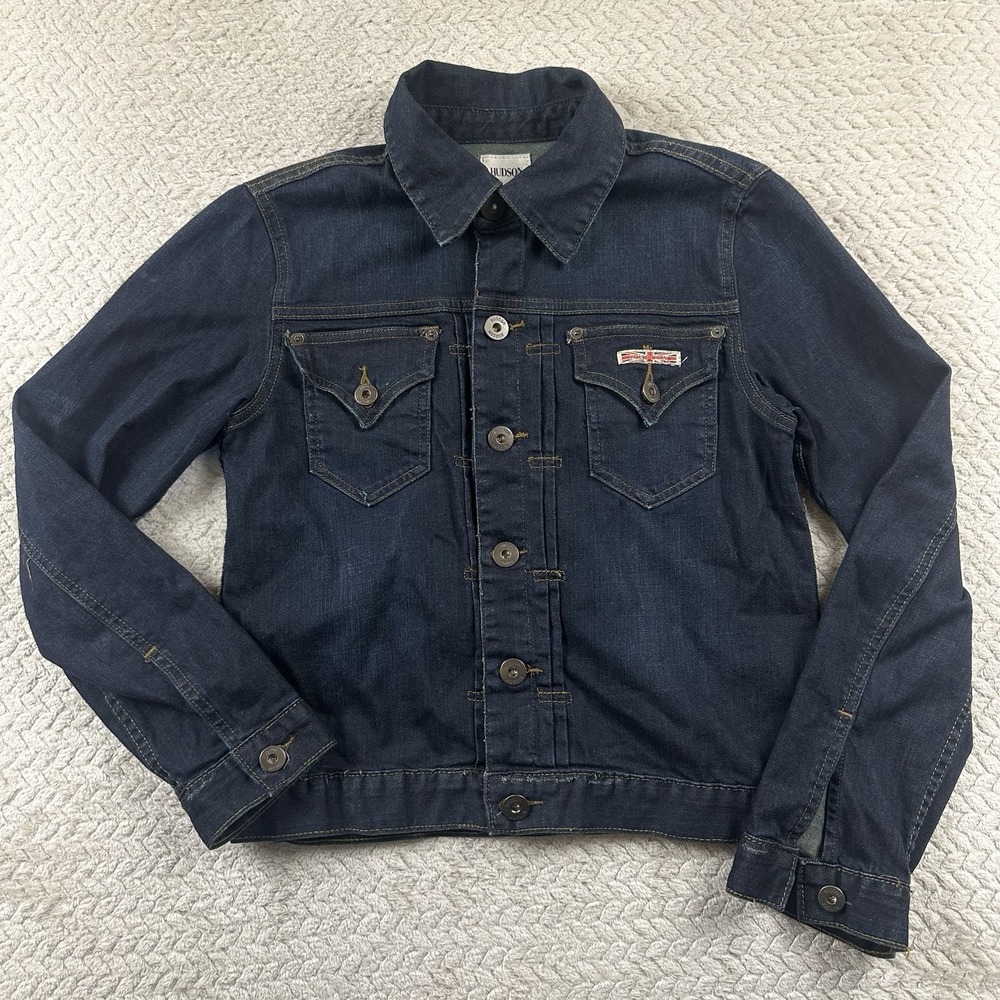 Hudson Womens Vintage Y2K Signature Trucker Jean Jacket Size Medium Blue AN EXC
